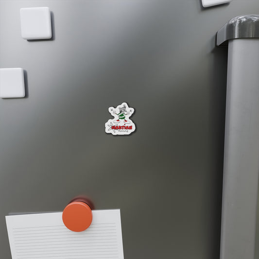 Martian Racing Die-Cut Magnet — Retro Alien Cartoon Car Sticker