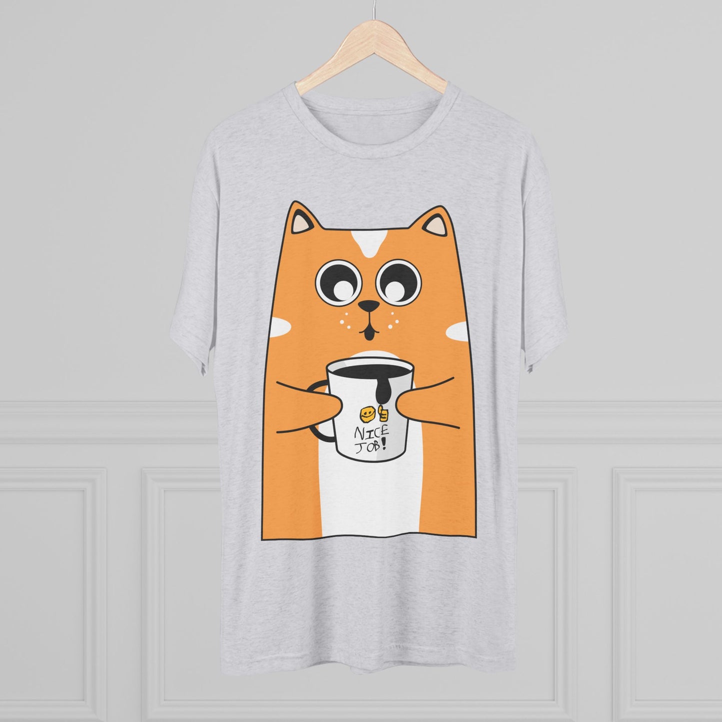 Nate's Cute Cat Coffee Tee with "Nice Job" mug