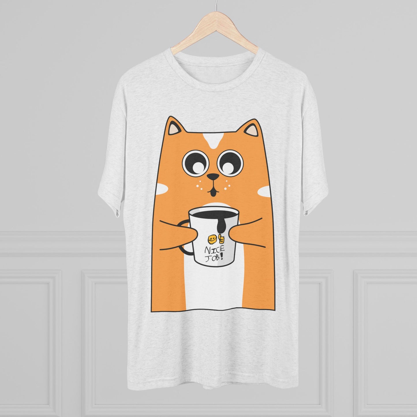 Nate's Cute Cat Coffee Tee with "Nice Job" mug