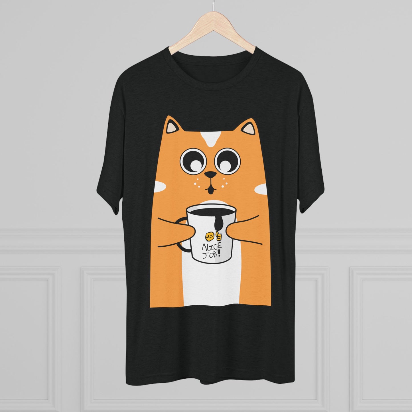 Nate's Cute Cat Coffee Tee with "Nice Job" mug