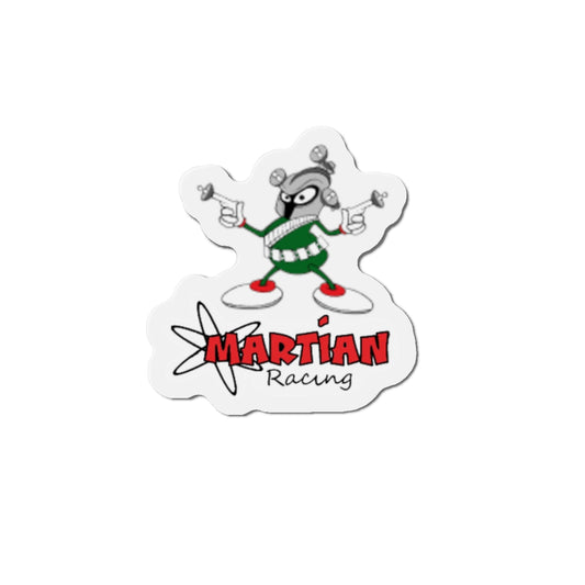 Martian Racing Die-Cut Magnet — Retro Alien Cartoon Car Sticker