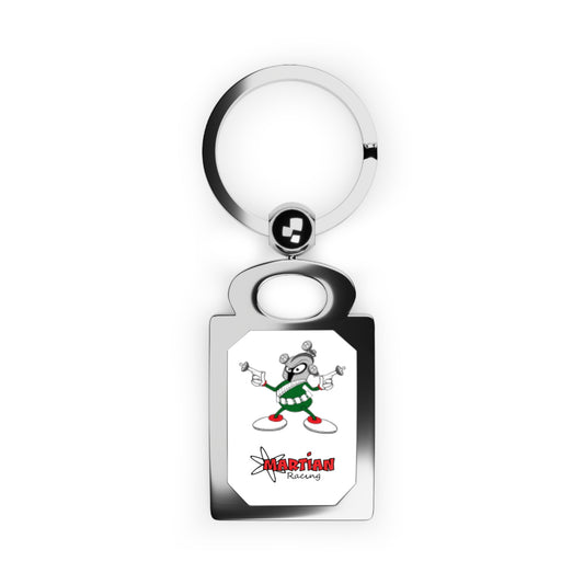 Martian Racing Mascot Photo Rectangle Keyring — Personalized Metal Keychain