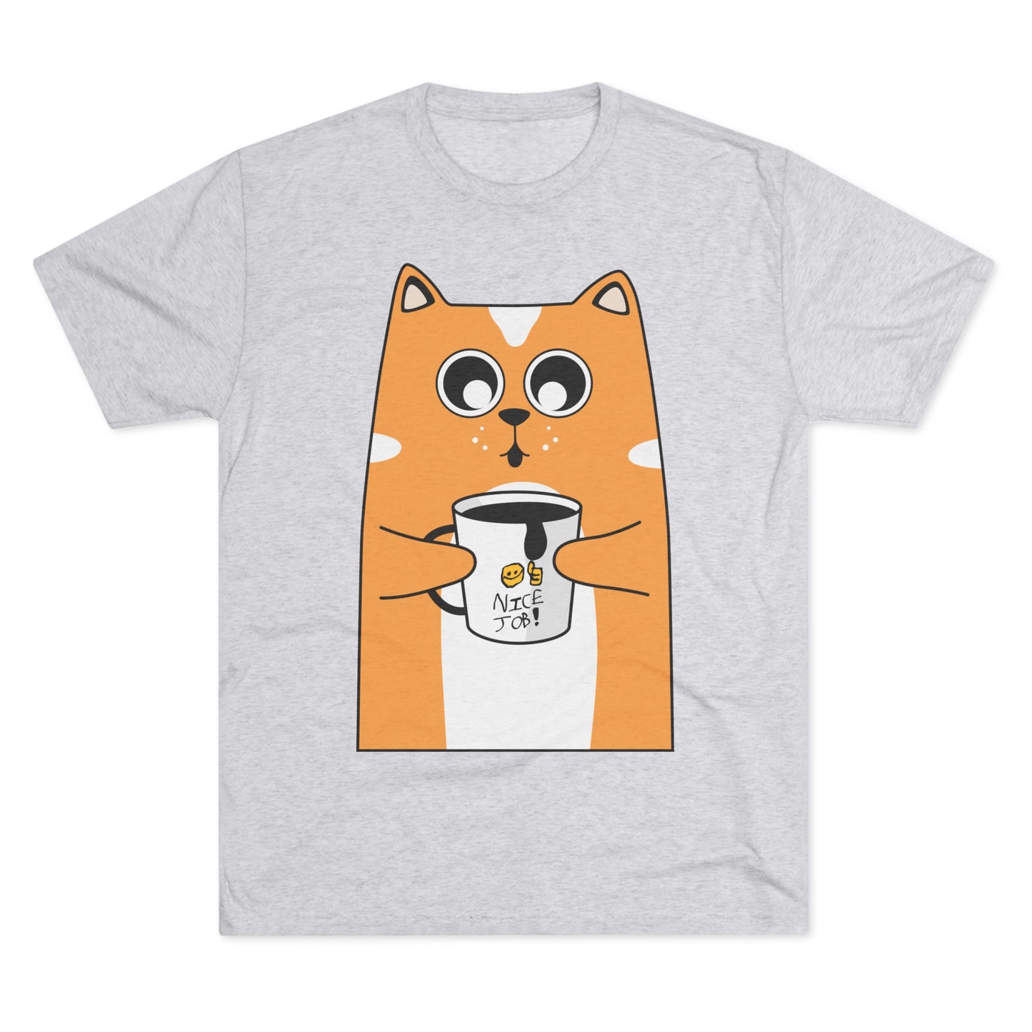 Nate's Cute Cat Coffee Tee with "Nice Job" mug