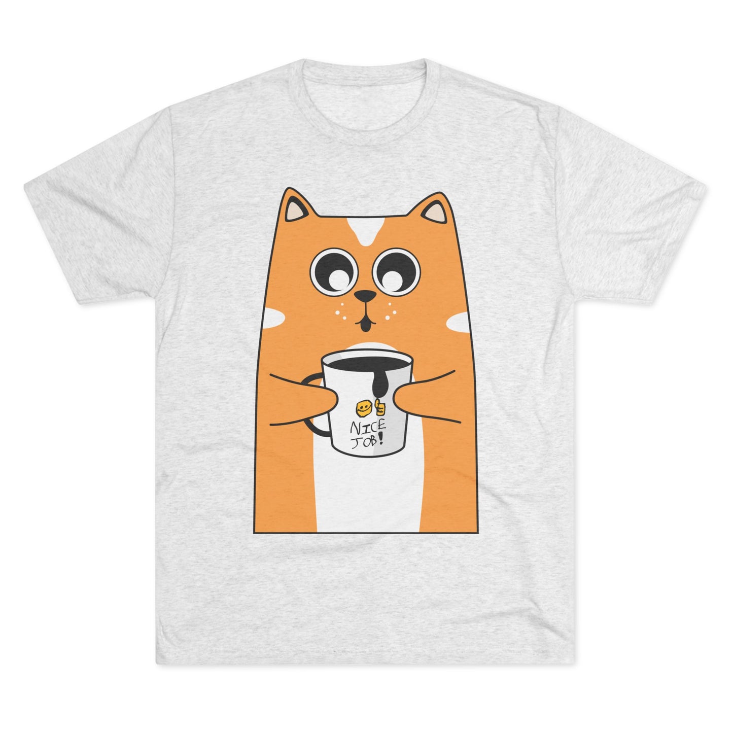 Nate's Cute Cat Coffee Tee with "Nice Job" mug